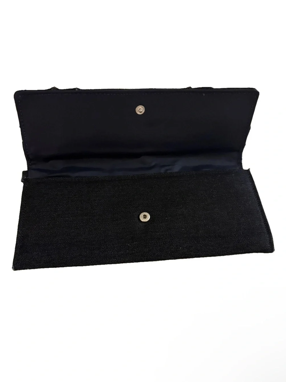 Dark Denim Ruffled Wristlet Clutch - Foldover Design